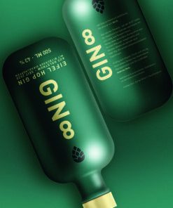Gin 8 Flasche mit grünem Hintergrund vorne und hinten